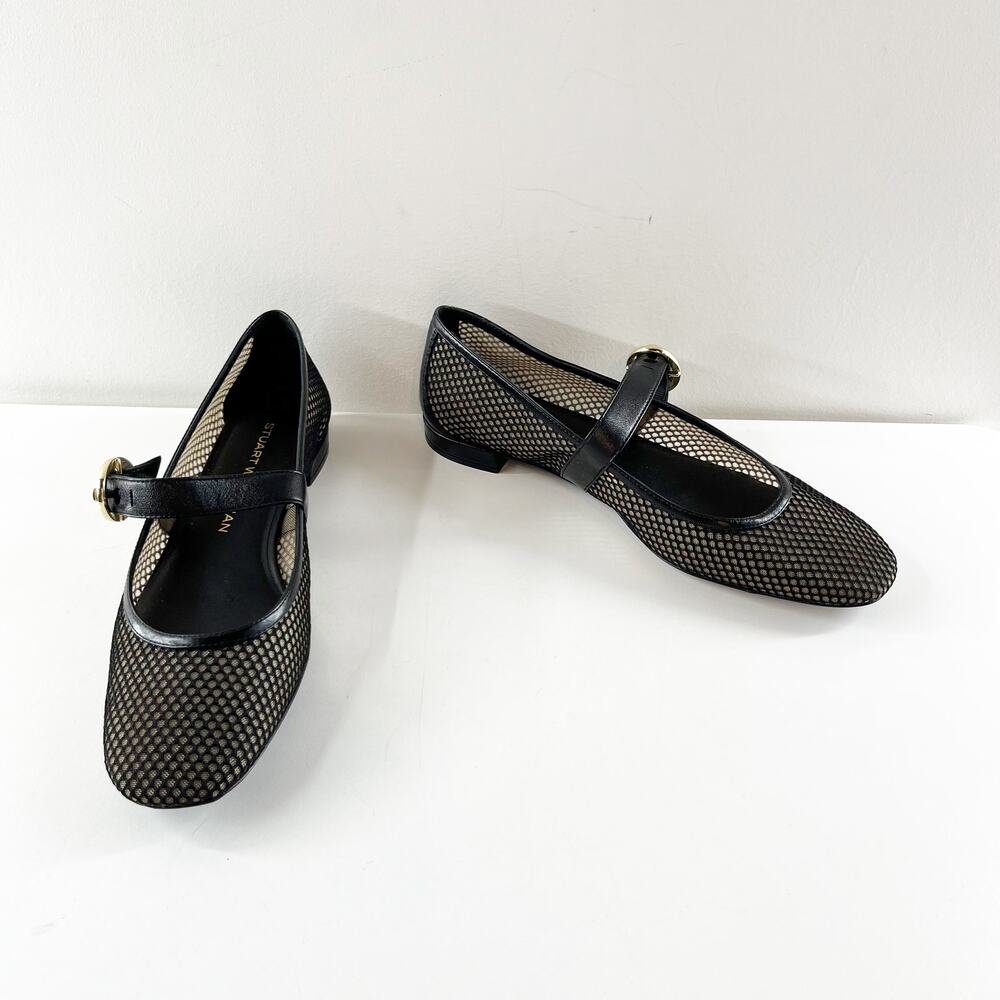 Stuart Weitzman Arabella Mesh Mary Jane Ballet Flats Black 9.5 - Picture 10 of 10